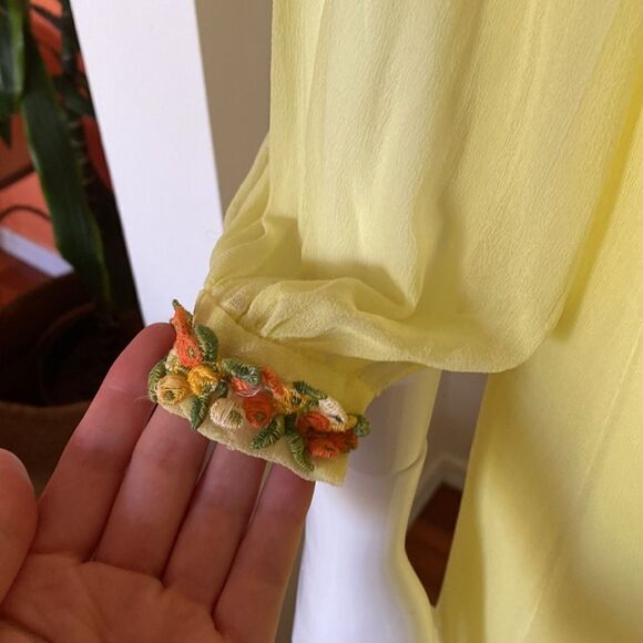 Vintage Lemon Yellow 60s/ 70s Maxi Chiffon Gown - Picture 3 of 16